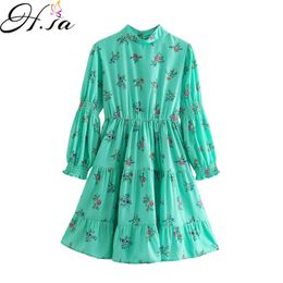 HSA Européenne et américaine Summer Wind Mini robe imprimée à manches longues pour femmes 6898 210716