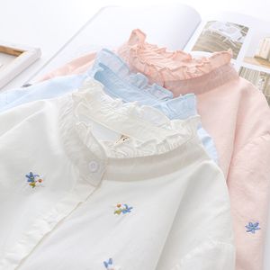 HSA Japonais Preppy Style Automne Printemps Femmes Chemise Blanche Col Montant Volants Feminino Blusas Mignon Kawaii Sweet Lolita Girl Top 210417