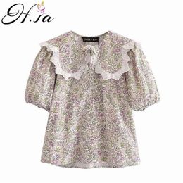 HSA Dentelle Party Tops Femmes Tunique Floral Pet Pan Collier Blouse Vintage Lanterne Manches Lâche Chemises En Dentelle Dames Bureau Chemise 210716