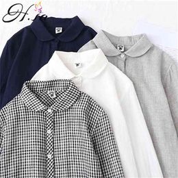 HSA plaid shirts vrouwen lange mouw vest vintage top wit geruite shirt Mooie blouse cute button up oversize 210430