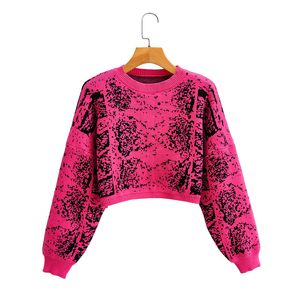 HSA Snakeskin Rib Dames Breien Pullover Sweater Korte Stijl Lange Mouw Chic Street Jumpers Sweaters Tops 210417