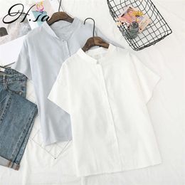 HSA Summer Solid Color White Blouse Tops Stand Kraag Koorts Koreaanse stijl Zomer Blusas Mujer Tunique Femme Blusa 210716