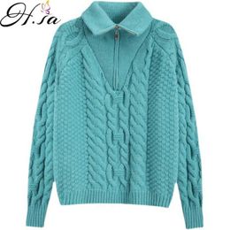 HSA Turtleneck Dames'skorean Stijl Korte Turtleneck Half Rits Kabel-Knit Sweater Sweet Cool Stationair Dikte Base 210716