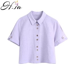 Hsa uitkering femme casual blouses down collar button up paarse blusas mujer tops femme korte mouw elegant shirt 210716