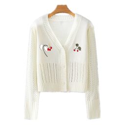 HSA Dames Sweet Floral Geborduurde Gebreide Trui V-hals Volledige mouw Vest Short Cropped Cardigans Knitwear 210417