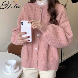 HSAPink Gebreide Cardigan Sweater Korte Tops Lente en Herfstvrouwen Twisted Jas Dames Kimono Cardigan Koreaanse Mode 210716