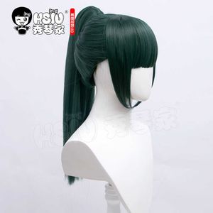 HSIU Anime Jujutsu Kaisen Cosplay Maki Zenin perruque vert foncé queue de cheval cheveux courts + cadeau gratuit marque perruque casquette Y0913