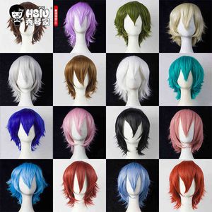 HSIU-peluca corta de fibra alta temperatura para mujer, cabellera sint￩tica 30cm en color negro, blanco, Morado, azul y rojo,220505