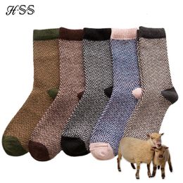 HSS merk 5 paren / partij heren winter dikke sokken rimpel gestreepte dikker warme casual kleding sokken tegen koude sneeuw sok 240104