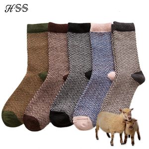 HSS marca 5 par/lote calcetines gruesos de invierno para hombre calcetines de vestir casuales cálidos gruesos a rayas onduladas contra el calcetín de nieve fría 240104