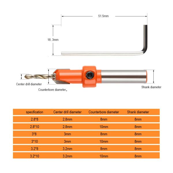 HSS Timber Woodworking Ti CounterSink Bit Bit Set Set Cutter Wood Tool For Wood Counterbore Drilling Metal Alloy Tool