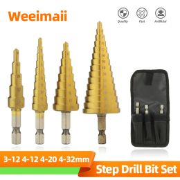 HSS Titanium Step Drill Bit High Speed ​​Steped Drill Set Saw Boor Tools Conical Stage Drill voor metalen hout 4-12 4-20 4-32 mm