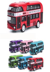 HT Diecast Alloy London Doubledecker Bus Sightseeing Auto Model Toy Pullback Ornament for Christmas Kid Birthday Boy Gift Co6983415
