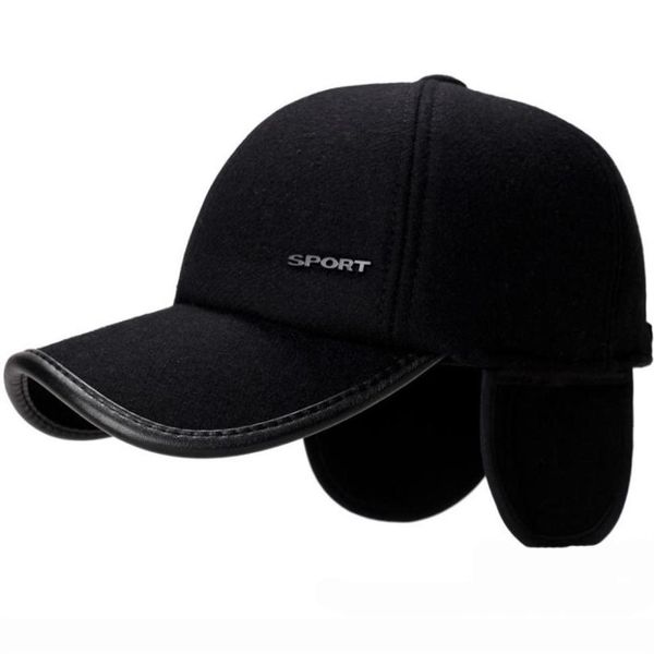 HT1856 Otoño Invierno sombreros para hombres negro gris lana fieltro hombres gorras calientes orejeras béisbol papá sombreros ajustable Snapback gorras de béisbol J255Q