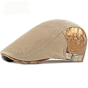 HT2439 Mannen Vrouwen Baret Zomer Mesh Cap Mannen Vrouwen Verstelbare Klimop Platte Cap Ademend Zonnehoed Vintage Camouflage Krantenverkoper baret Cap