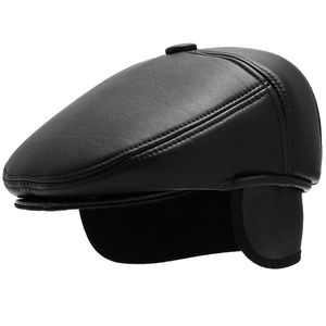 HT2629 béret casquette automne hiver chapeaux pour hommes en cuir PU chapeau Vintage sboy Ivy plat mâle épais chaud bérets 240103