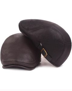 HT2792 Bérets automne hiver casquette chapeaux pour hommes haute qualité en cuir chapeau mâle Ivy Newsboy casquette plate artiste peintre chapeau hommes béret casquette 21536141