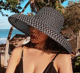 Ht3072 chapéu de verão feminino vintage aba larga sol feminino cúpula praia boné senhora palha respirável patchwork6104267
