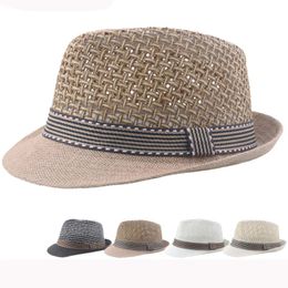 Ht3136 mode parent-enfant chapeau d'été fedoras hapure de paille respirante hommes femmes plage cap kid