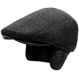 HT3742 béret casquette automne hiver chapeau Vintage Plaid laine chapeaux avec oreillettes épais chaud Ivy sboy bérets plats pour hommes 240103