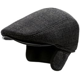 HT3742 béret casquette automne hiver chapeau Vintage Plaid laine béret chapeaux avec oreillettes épais chaud lierre gavroche casquette plate bérets pour hommes