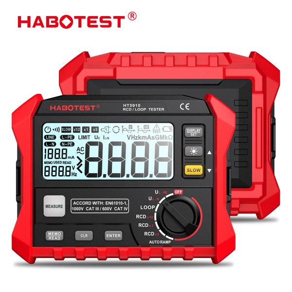 HT5910 Tester de interruptor de fuga del medidor de resistencia 4.7 pulgadas LCD Digital RCD/Loop Tester 1000 Tester de electricista de almacenamiento de datos de datos de datos