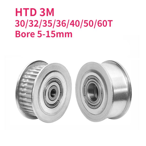 Htd 3m Idler Timing Poulle 30/32/35/36/40/50/60teeth alésage 5-15 mm Largeur de la courroie 10/15 mm Tension des roues roulements de tension Roues synchrones