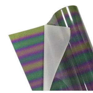 HTP reflectante transferencia de calor señal de tráfico vinilo iridescencia xylophrography colorido película DIY arco iris lámina de hierro caliente en bolso de correas zapatos de ropa