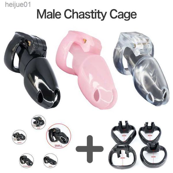 HTV4 BDSM Bondage Petite Cage À Coq En Plastique Prison Stop Masturbation Ceinture De Cage De Chasteté Masculine Avec 4 Pénis Anneau De Verrouillage Érotique Sex Toy L230518