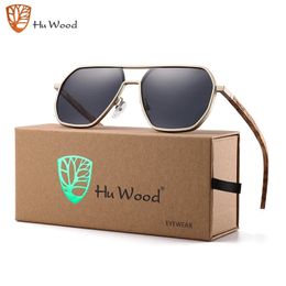 Hu Wood Fashion Fashion Alloy Sunglasses Men Femmes Femmes Polarisés en bois Verres de soleil conduisant UV400 OCULOS DE SOL GR8059 240515