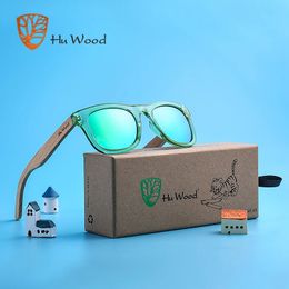 Hu Wood Kids Polarise Sungacsses pour garçons et filles avec des cadres recyclés et des bras en bois de hêtre |4 à 8 ans 240424