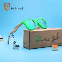 Hu Wood Kids zonnebril houten voor meisjes jongens brillen brillen UV400 multi-colour frame sungladen tinten oculos gr1003 240419