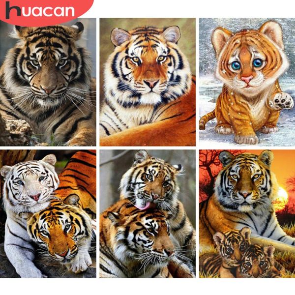 Huacan Diamond Broiderie 5d DIY Diamond Painting Tiger Full Square / Round Drill Mosaic Painting Cross Stitch Decoration