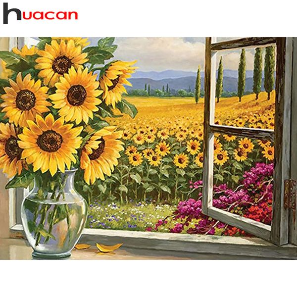 Kit de peinture de diamant Huacan Sunflower décor de la maison carrée / diamant ronde fenêtre