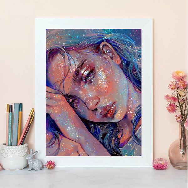 Huacan Diy Diamond Painting Girl Fantasy Full Square/Round Diamond Mosaic Bordado Mujer Retrato Decoración del hogar