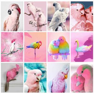 Huacan Painting Full Boor Parrot Pink Mosaic Animal Embroidery Cross Stitch Home Decor Diamond Art