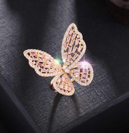 Huami Light Luxury verstelbare vlinderringen voor vrouwen Hollow Out Fingel Open Ring Ring Pink Witte kleur Zirkon Jewelry1869678