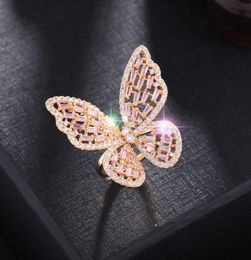 Huami Light Luxury verstelbare vlinderringen voor vrouwen Hollow Out Fingel Open Ring Ring Pink Witte kleur Zirkon sieraden1898801