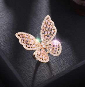 Huami Luxury Luxury Rancs papillons réglables pour les femmes Hollow Out Fingel Open Ring Rose Couleur de zircon Bijoux en zircon1640619