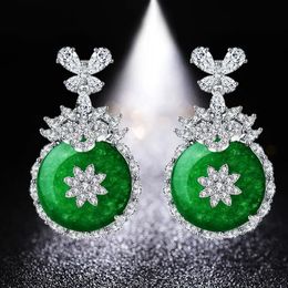 HUAMI boucles d'oreilles rondes bijoux de mode coréenne pour femmes accessoires de robe de mariage de haute qualité calcédoine verte Jade 240228