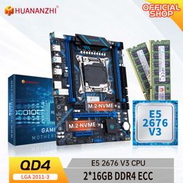 Placa base HUANANZHI QD4 LGA 2011 con Intel XEON E5 2676 v3 con 2 16G DDR4 RECC kit combinado de memoria NVME NGFF SATA USB 3,0