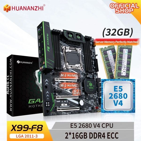 HUANANZHI X99 F8 LGA 2011-3 XEON X99 carte mère avec Intel E5 2680 v4 avec 2*16G DDR4 ECC kit combo de mémoire NVME SATA 240307