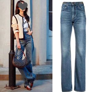 Huanghua Slanke modeketen Dun materiaal Xinjiang katoenen jeans Dames hoge taille rechte buis Afslankende vloer slepende broek