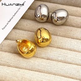 Huanzhi Cremplié d'oeuf en métal lisse Métal boucle d'oreille pour femmes couleur or bijoux de mode brillante 240423