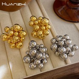 Huanzhi Sliver Color Balls Grape String Beads Hollow Ball Stud Orees Oreads For Woman Girls Exagéré bijoux en métal exagéré 240423