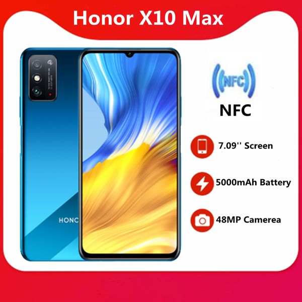 huawei original honor x10 max 5g smartphone 7.09 pouces rgbw écran 5000mah batterie nfc 6gb 8gb ram 128gb rom principal 48mp 22.5w super chargeur