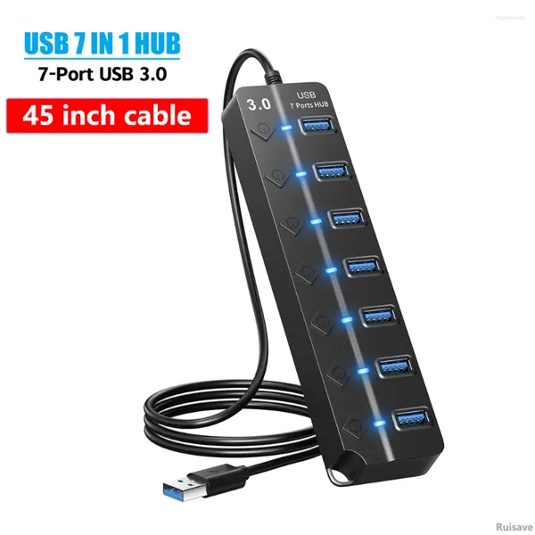 Hub 3.0 4 répartiteur USB à 7 ports avec interrupteurs et lumières, câble Long pour MacBook, ordinateur portable Surface Pro, accessoires d'ordinateur