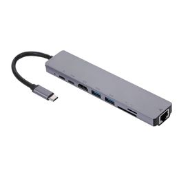 Hub 8-in-1 Type C Aluminium Alloy Reader PD USB-C voor MacBook Pro naar I RJ45 USB 3.0 Ports USB 2.0 Port met Hub 3.0 TF SD