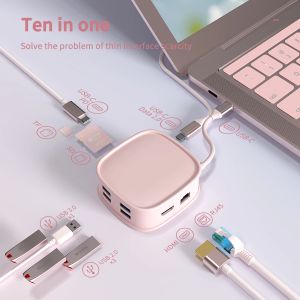 Hubs 10 en 1 Type C Hub vers 4K HDMICOMPATIBLE PD 100W TF SD READER USB 3.0 USB 2.0 pour MacBook Pro Dock Station Splitter RJ45 USBC2