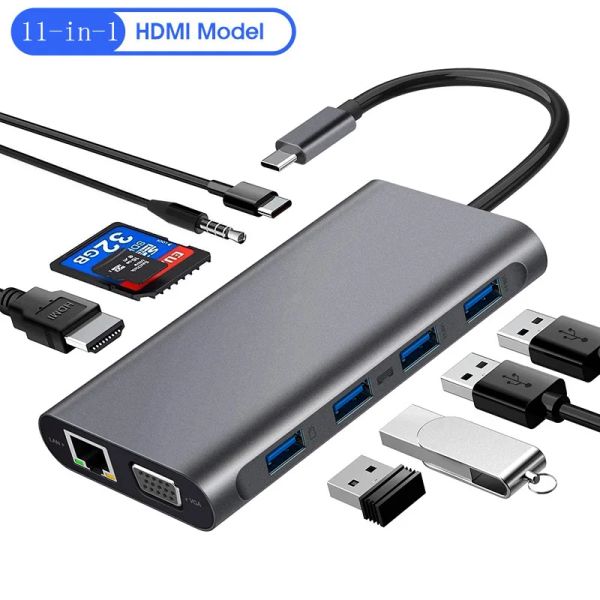 Hubs 1000Mbps Gigabit Ethernet USB C Hub Compatible Thunderbolt 3 4 avec 4K HMDI pour MacBook Pro Windows ordinateur portable PD 100W Alimentation